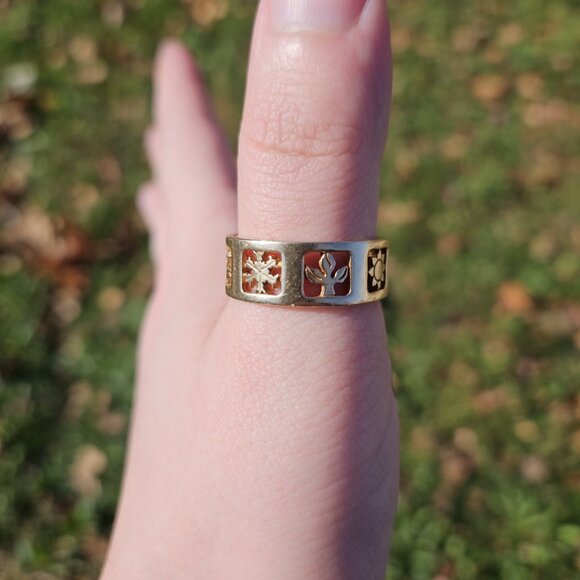 14K Yellow Gold James Avery Filigree Four 4 Seasons 8mm Band Ring Size 10.5 - Picture 2 of 10